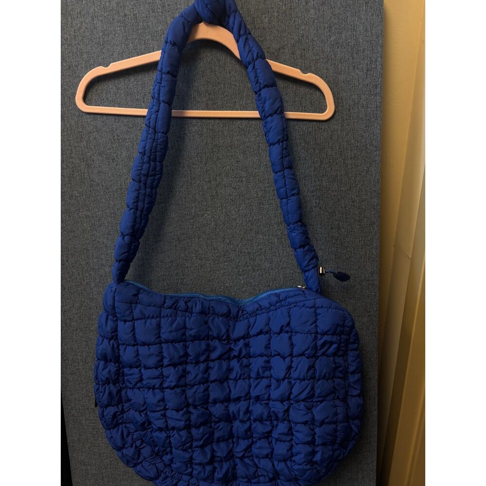 Women's Royal Blue Quilted Puffer Should Bag Hobo Tote Zip Closure